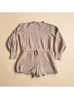 LUCCA Beige Knit Long Sleeve Sweater Romper Size Medium